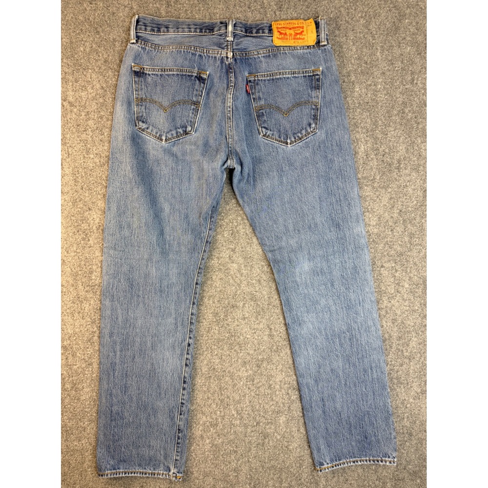 Levis 501 Original Fit Mens 34x32 Blue Denim Jeans Straight Leg Workwear Pants - Picture 9 of 9